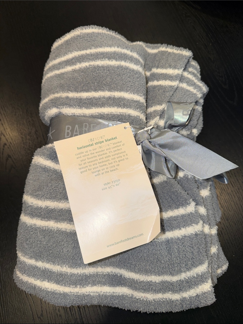 Barefoot Dreams Gray/blue & cream Striped Throw Blanket 45x60. WAM26